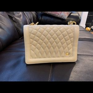 Bally cream colored quilted small shoulder bag